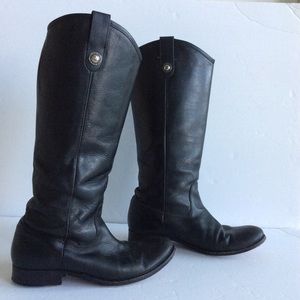 Frye Boots Melissa Button Lug Tall Leather Black Riding Equestrian